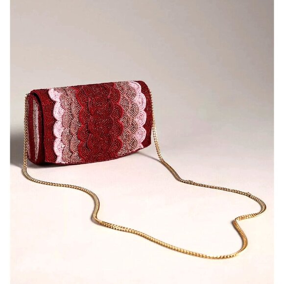 Anthropologie Red Pink Beaded Petal Small Clutch - Picture 3 of 3